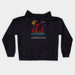 1980s Vintage Style / Existence is Pain Aesthetic Sailboat Faded Design Kids Hoodie